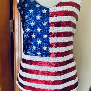 🎆Worn Once, Super Comfortable 🇺🇸 4th of July 🇺🇸 Sequin 💥 Bling Tank Top 💥